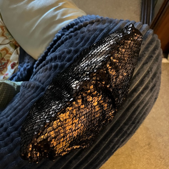 Jessica McClintock Faux Snake Skin Metallic Bronze Evening Bag, Chain - Picture 6 of 8